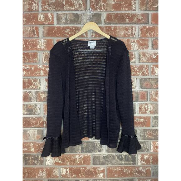 Vintage Black Open Front Sheer Cardigan Size 18W Flounce Sleeve Femme Whimsigoth - Picture 1 of 5